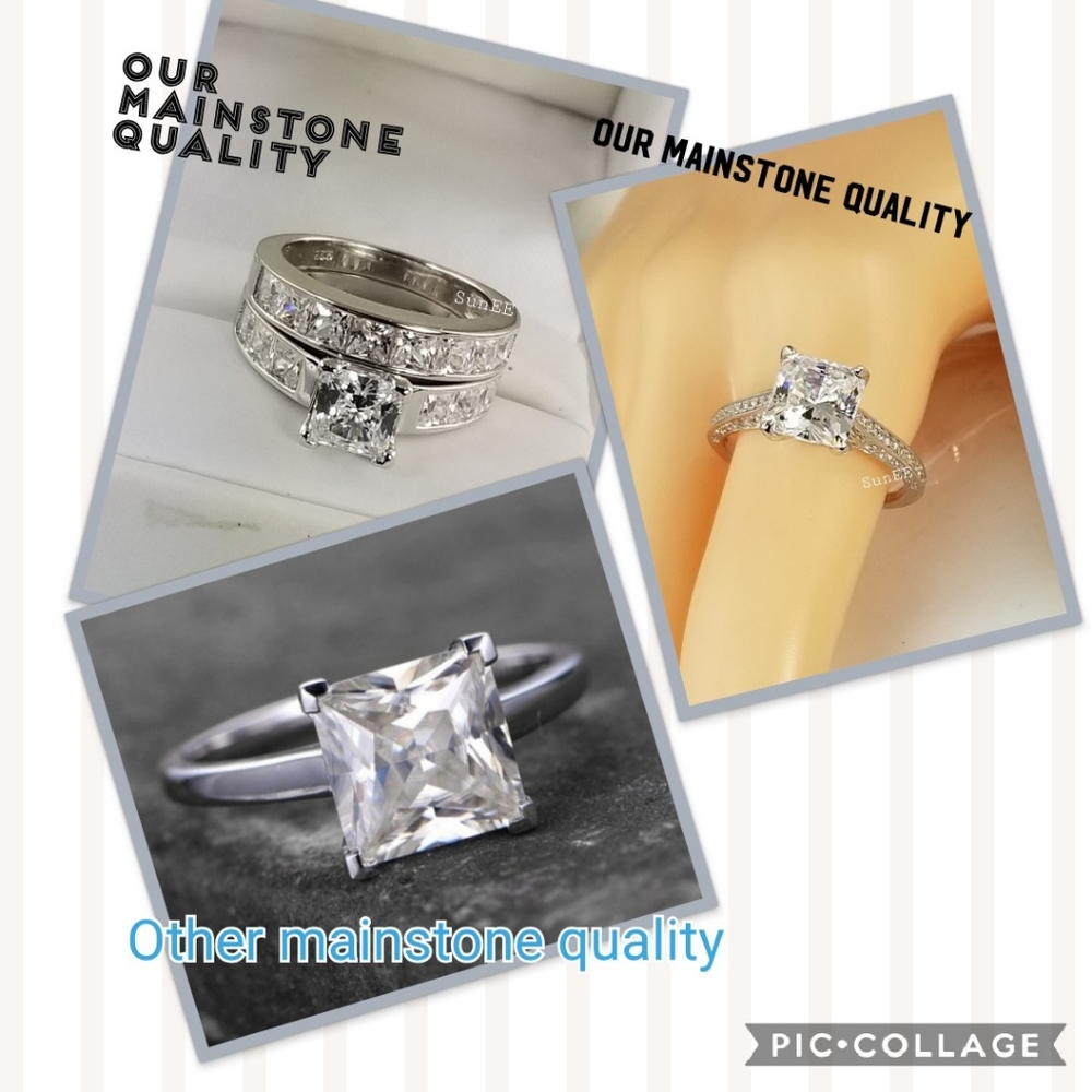 Real 925 Cushion Engagement Wedding Ring Set - Picture 4 of 4